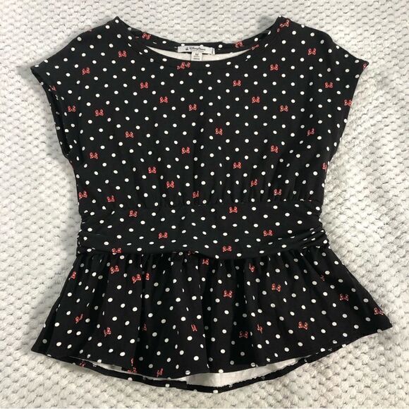 Disney Parks Authentic Original Minnie Mouse polka dot top, size medium. Black - Picture 1 of 8
